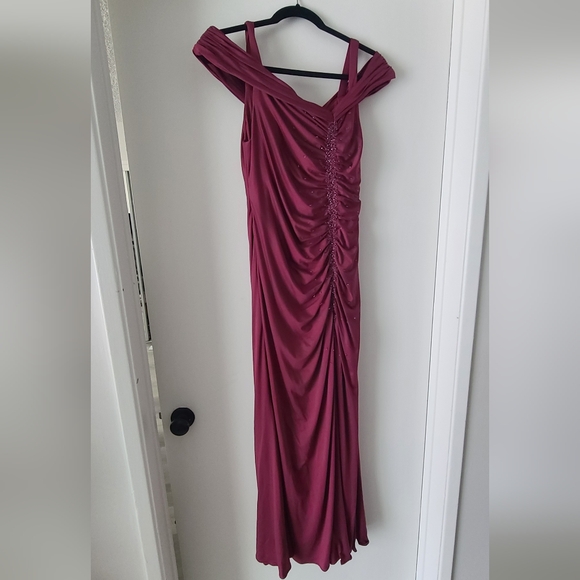 Azazie York Mulberry Off-Shoulder Floor-Length Evening Gown Dress - Picture 10 of 16